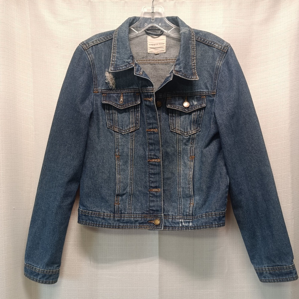 Copper Key Denim Jacket Womens M Blue Cotton Poly Distressed‎ Pockets Casual